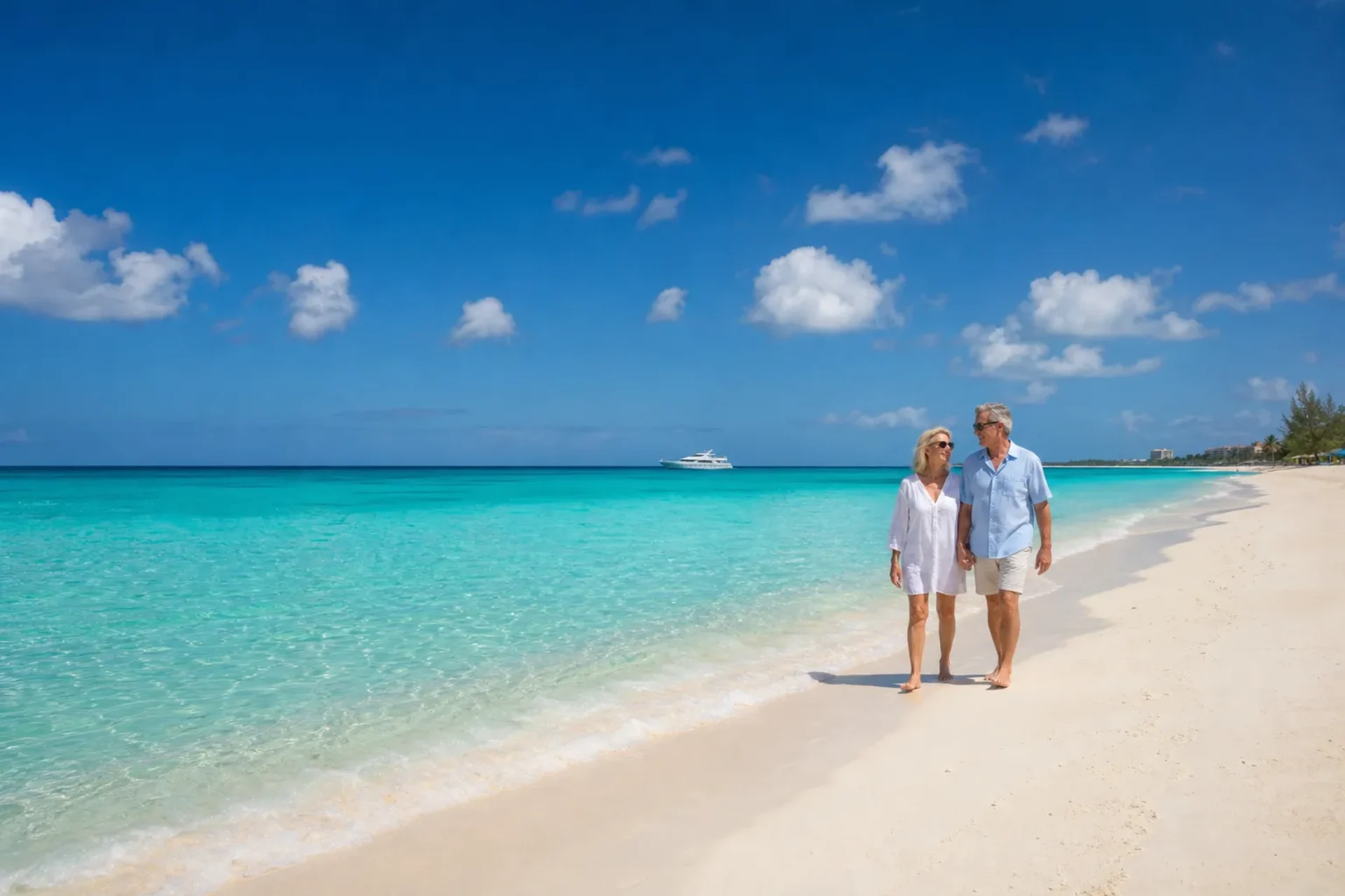 Caribbean-A stunning view of Seven Mile Beach during a Caribbean Bahamas Cruise.
