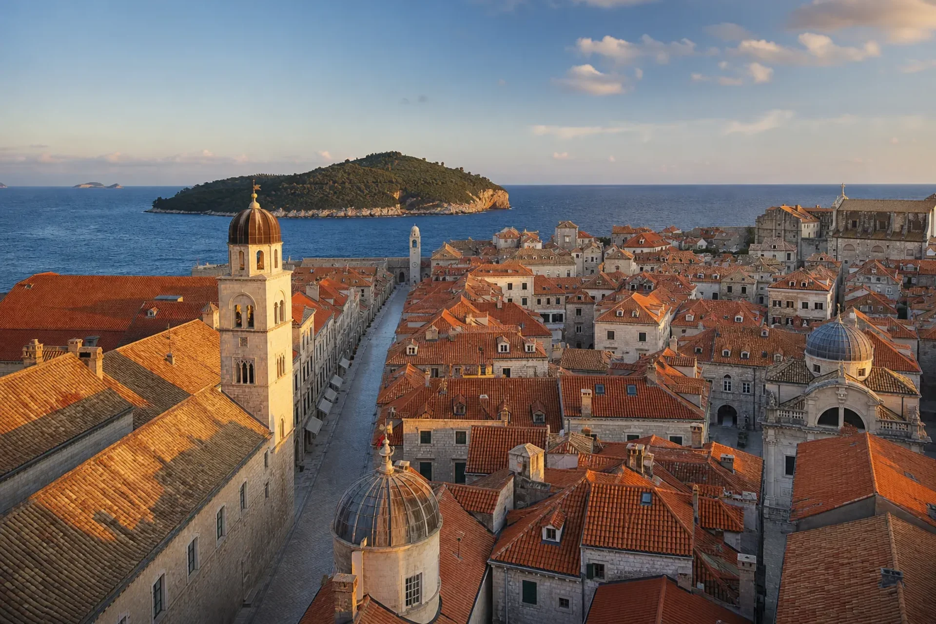 Croatia-Panoramic view of the walled city of Dubrovnik during a Dubrovnik Dalmatian Coast tour.