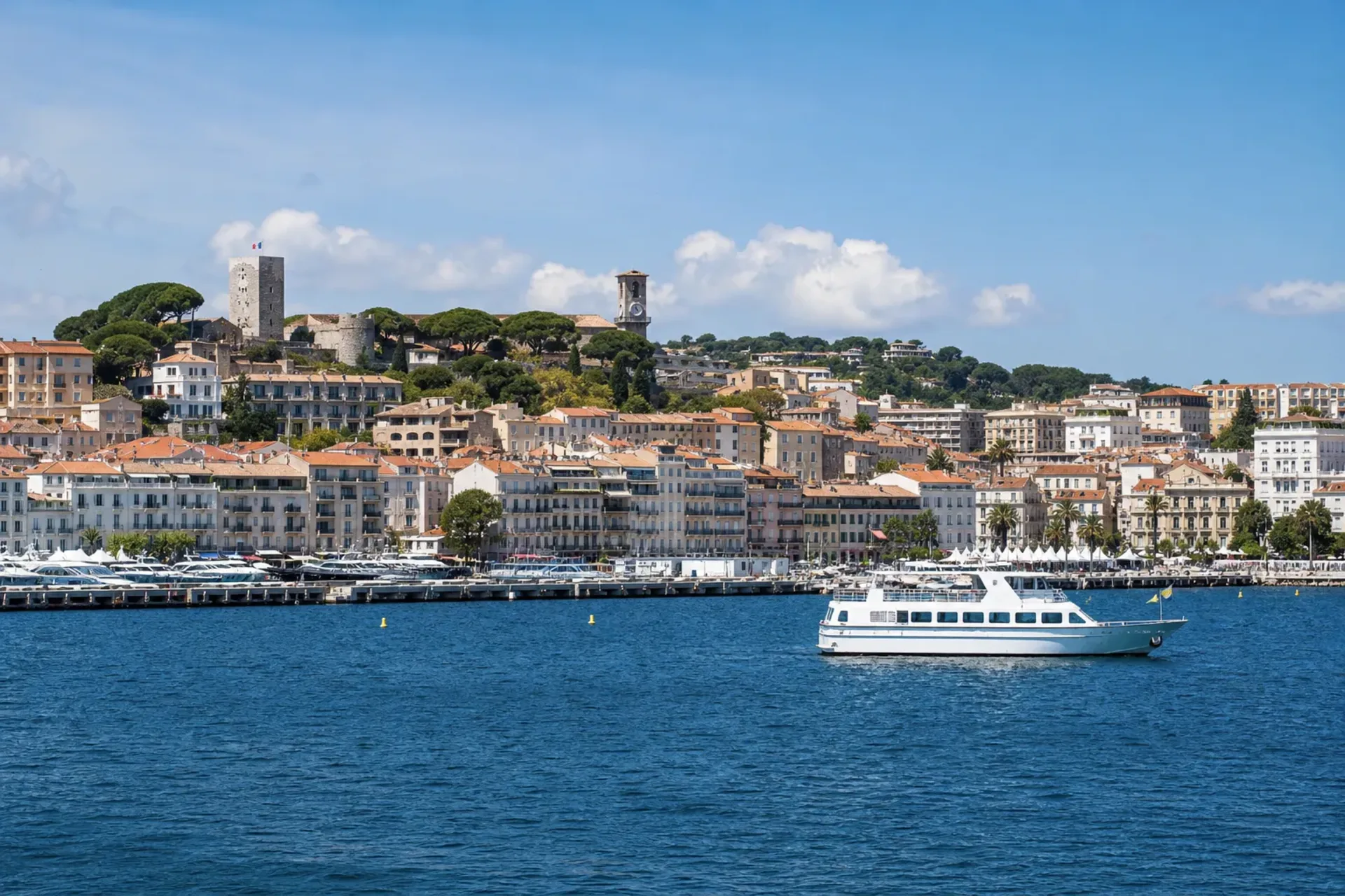 France, Spain-The sunny coastline of Cannes, a major stop on the French Riviera Spain cruise.