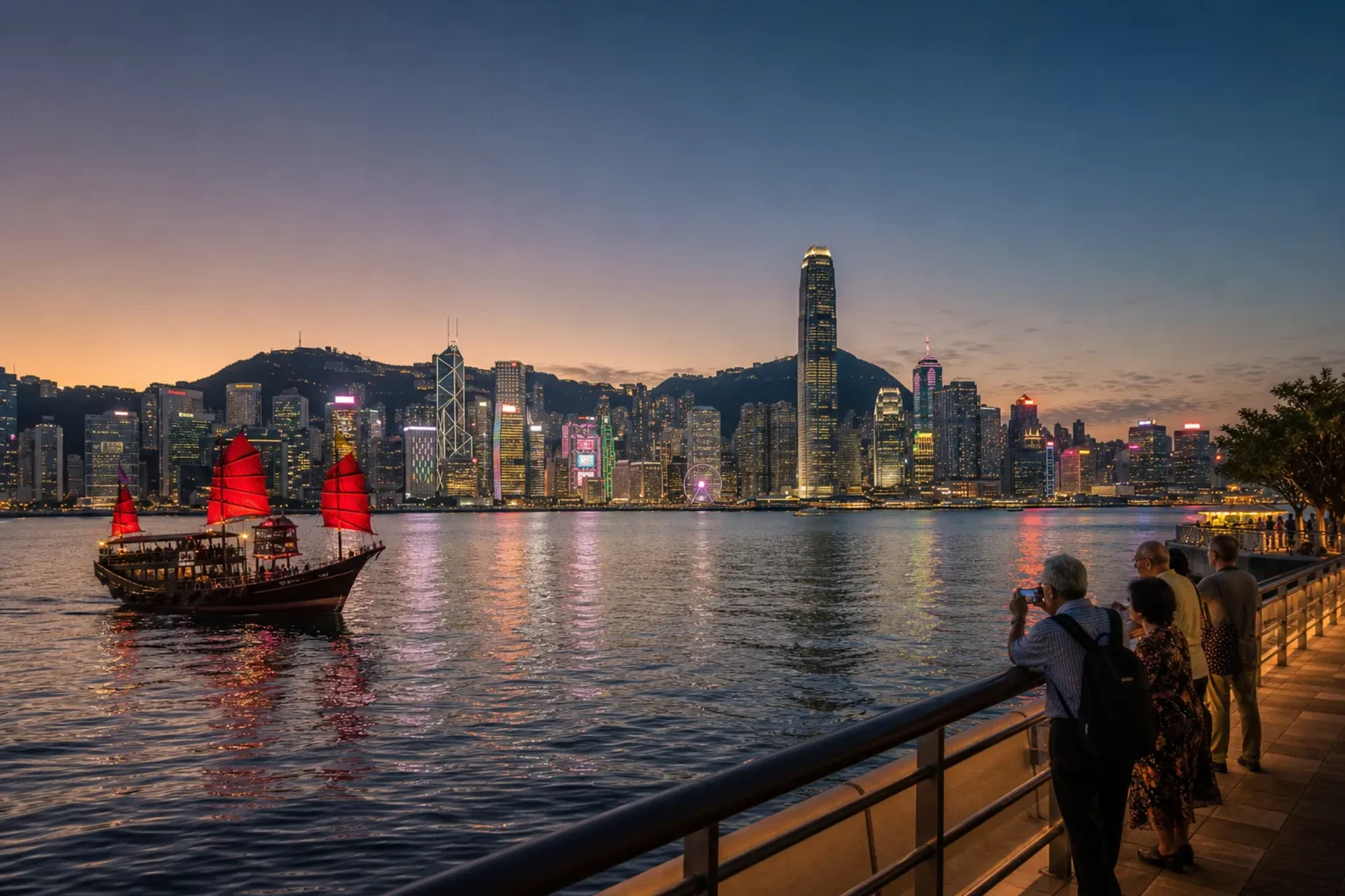 Hong Kong, Japan & Taiwan-A professional panoramic view of the Hong Kong skyline and Victoria Harbour during a Hong Kong cruise stay.