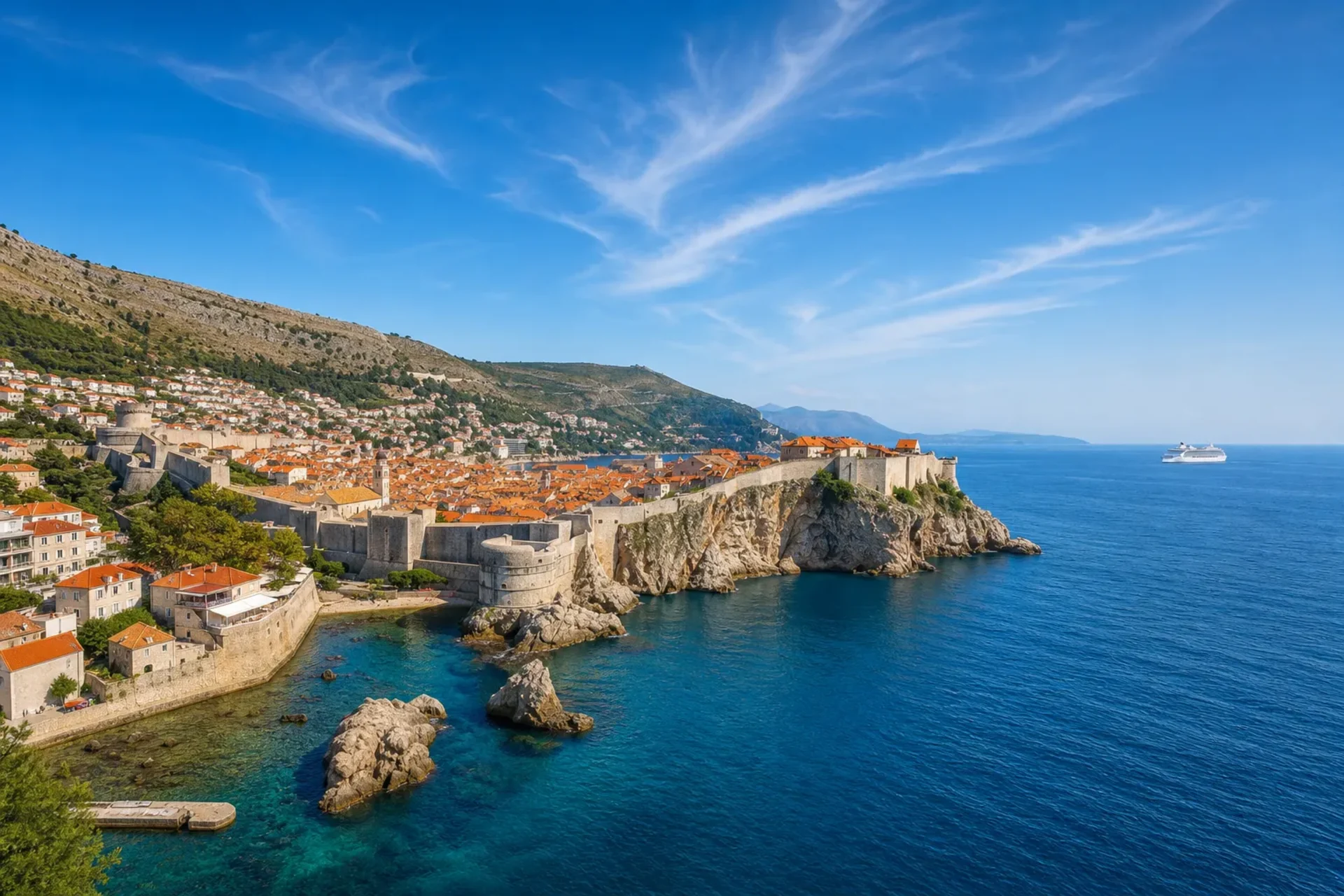 Italy and Croatia-A scenic view of the Dubrovnik coastline during an Italy Croatia cruise.